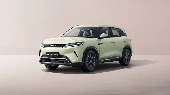 BYD Atto 2 electric SUV in a studio, used as a representative launch-outlook image