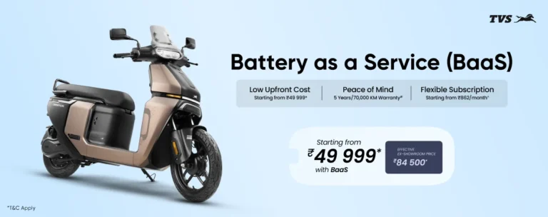 TVS Orbiter Battery as a Service official offer banner with copper scooter